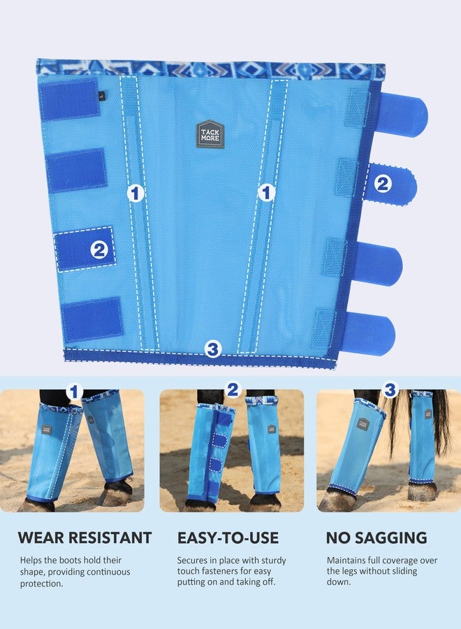 Tackmore Horse Fly Boots with Patterned Fleece Trim, Reduce Rubbing Fly Boots for Horses Set of 4 Summer Protective Leg Boots - Cool Blue L - Image 3
